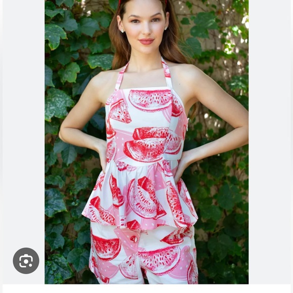 Eva Franco Anthropologie watermelon peplum halter top - Picture 2 of 8